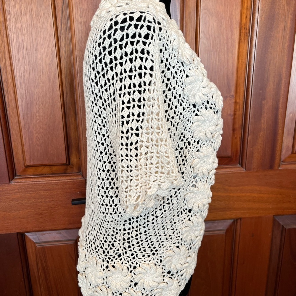 Original Knitwear by Yoana Baraschi Cardigan Sweater Open Weave Crochet Size S